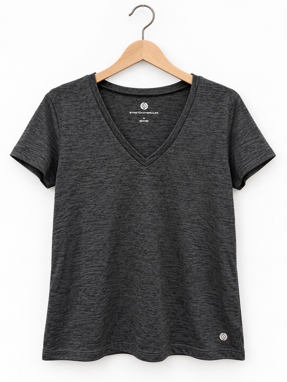 Stretchtherules Womens Charcoal Gray V Neck Short Sleeve Activewear Tee M